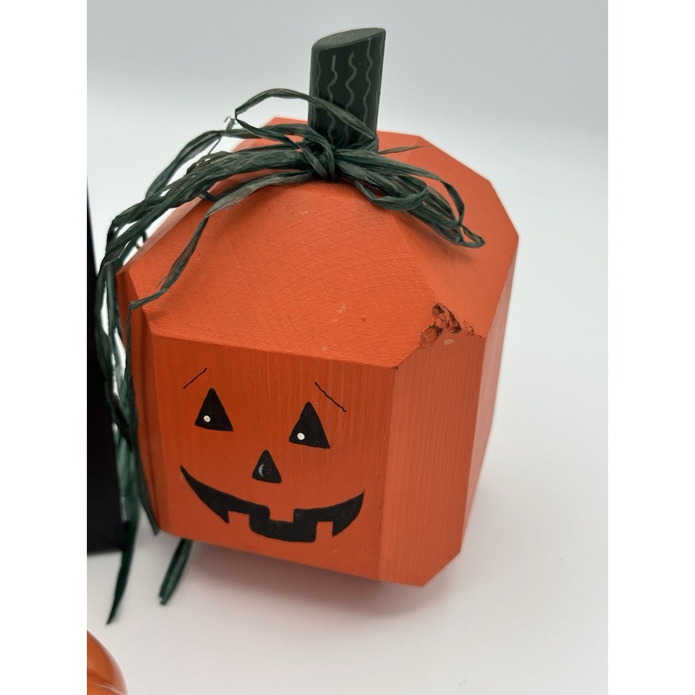 Halloween Pumpkin Decor Lot Ceramic Wood Jack O Lantern Frame Fall Decorations - Picture 2 of 9